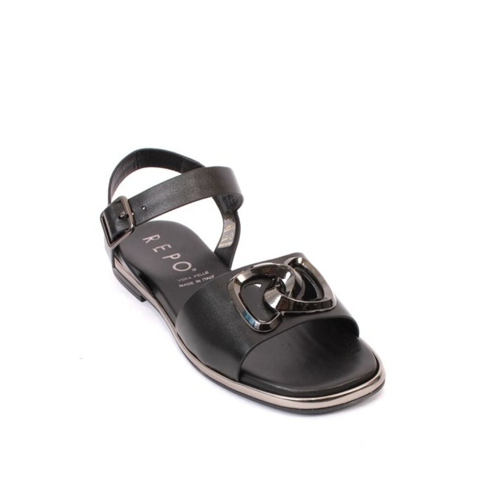 PHIL GATIÈR by REPO 71266 Black Leather Slingbacks Sandals